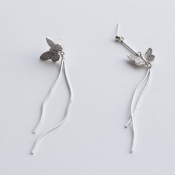 Butterfly Drop Earrings With Long Chains In A Box, 5 of 6
