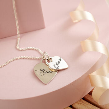 Heart Tags Script Name Silver Necklace, 5 of 8