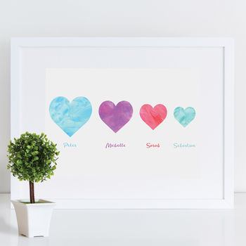 Family Hearts Watercolour Personalised Print, 2 of 6