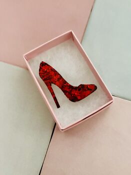 Red High Heel Glitter Resin Brooch / Gift For Shoe Lovers / Fashionistas Brooch, 5 of 6