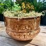 A Floral Embossed Vintage Style Copper Planter With Brass Ring Handles, thumbnail 7 of 11