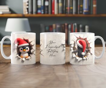 Cute Personalised Christmas Penguin Breakout Mug, 2 of 2