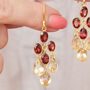 Garnet Citrine Gold Plated Silver Dangly Drop Earrings, thumbnail 4 of 10