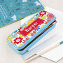 Personalised Girl's Patterned Blue Pencil Case Tin, thumbnail 2 of 11