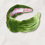 Luxurious Silk Velvet Headband In Antique Green, thumbnail 1 of 3