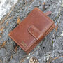 Women's Luxury Cognac Leather Tab Trifold Purse Rfid Protected Personsalised, thumbnail 1 of 7