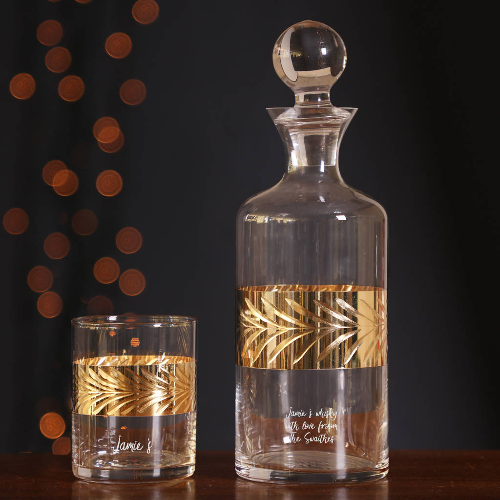 gold etched brandy decanter gift for him by dibor