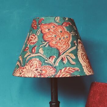 Green Floral Block Print Tapered Lampshade, 3 of 3