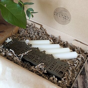 Brass 'House Facade' Candle Holder | Gift Set With Four Candles, 3 of 4