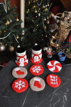 Christmas Snowflake Punch Needle Mug Rug And Coaster, 2 of 5