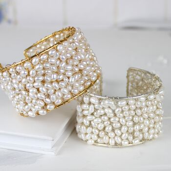 Statement Cuff Bracelet With Black Or White Pearls, 7 of 12