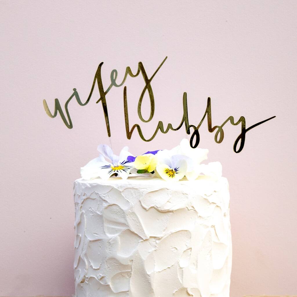 Wifey And Hubby Handwritten Wedding Cake Topper, 1 of 2