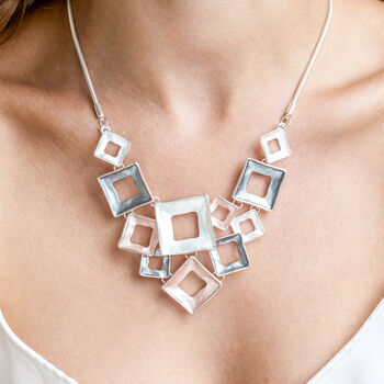 Dusky Pink And Grey Geometric Hollow Square Necklace, 2 of 3