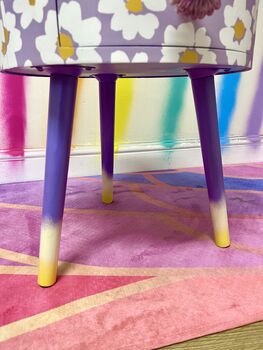 Lilac Daisy Round Wooden Side Table With Drawer, 5 of 11