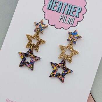 Glitzy Triple Star Resin Earrings, 3 of 12