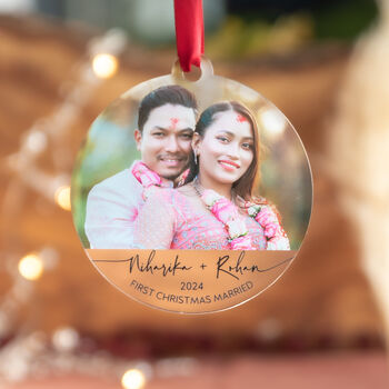 Personalised First Christmas Married Photo Bauble, 3 of 5
