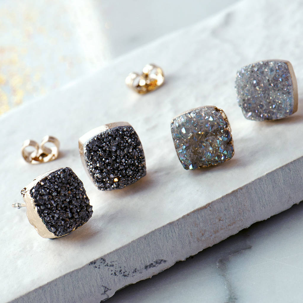 druzy crystal stone square geode stud earrings by grace & valour