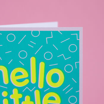 Hello Little One! Handmade Baby Card Neon Yellow/Blue, 7 of 7