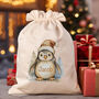 Personalised Penguin Drawstring Christmas Gift Bag, thumbnail 1 of 4
