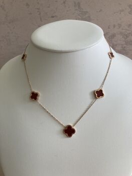 18 K Gold Plated Clover Necklace Rose Gold Maroon, 3 of 7