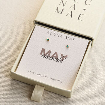 May Emerald Cz Birthstone Gold Stud Earrings, 3 of 5