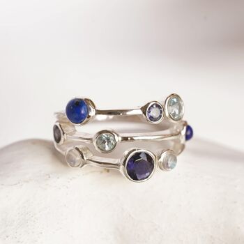 Statement Iolite, Blue Topaz, Moonstone And Lapis Ring, 3 of 5