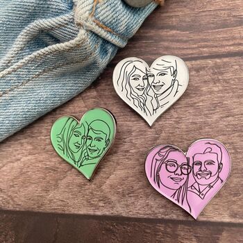Custom Couple Portrait Pin – Personalised Engraved, 2 of 6