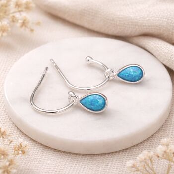 Sterling Silver Blue Opal Half Hoop Stud Earrings – 20mm, 7 of 8
