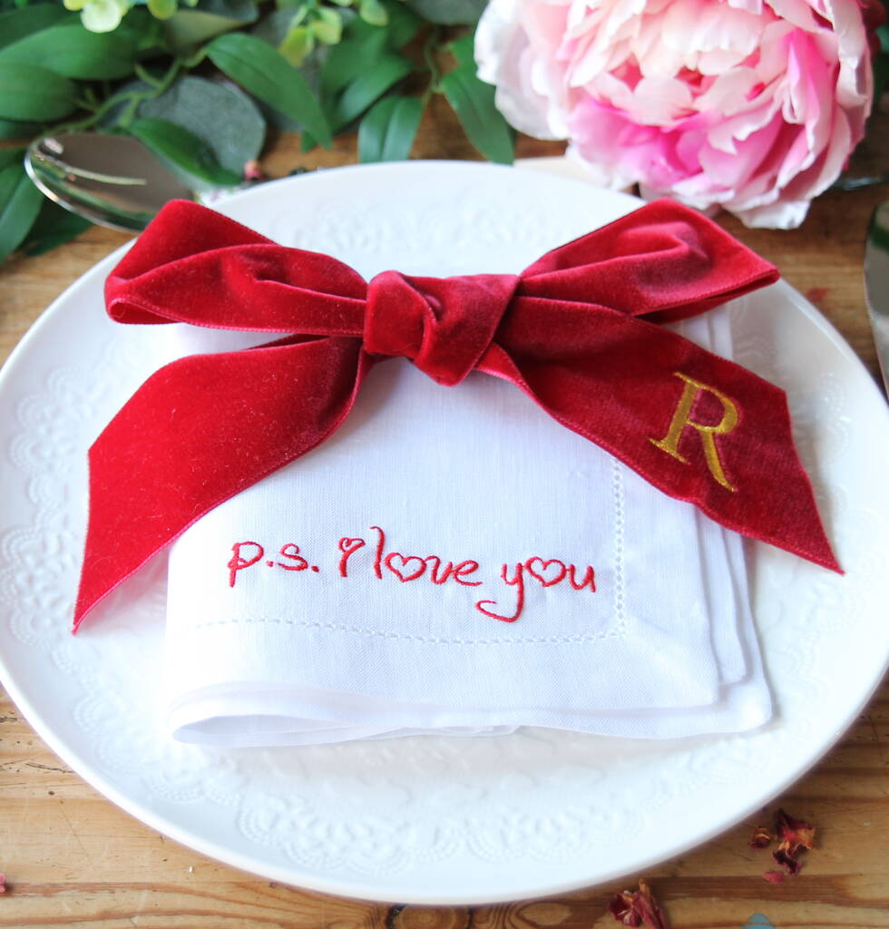 Linen Valentine Napkin Ps. I Love You, 1 of 2