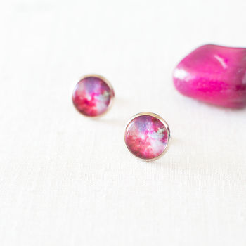 Pink And Magenta Galaxy Earrings, 2 of 7