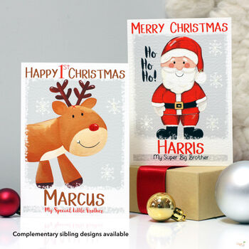 Personalised Reindeer Baby 1st Christmas Card, 10 of 11