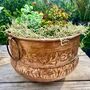 A Floral Embossed Vintage Style Copper Planter With Brass Ring Handles, thumbnail 6 of 11