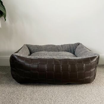 Woven Effect Vegan Leather Fleece Lined Sofa Dog Bed, 6 of 8