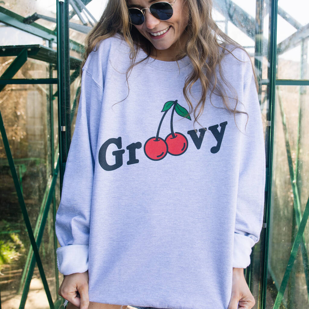Groovy Women’s Slogan Sweatshirt With Cherry Graphic, 1 of 3