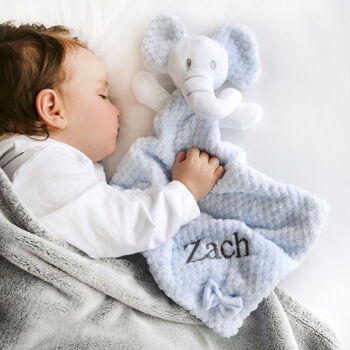 Personalised Blue Elephant With Bow Baby Comforter, 3 of 5