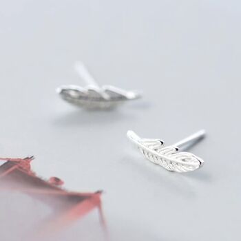 Sterling Silver Feather Stud Earrings, 2 of 5