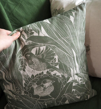 Birds And Aspidistra Pair Of Block Printed Cushions, 2 of 7