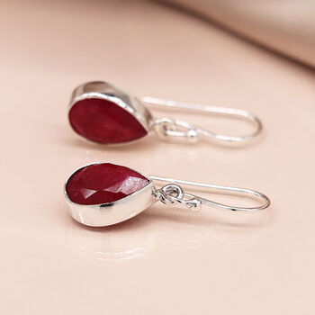 Sterling Silver Teardrop Ruby Drop Earrings, 2 of 9