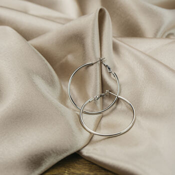 40 Mm Silver Plated Large Round Dainty Hoop Earrings, 3 of 7