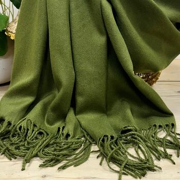 Super Soft Plain Pashmina Style Scarf In Olive Green, 3 of 3