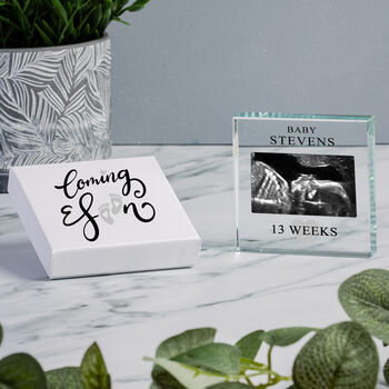 Personalised Baby Scan Glass Token For New Parents, 4 of 5