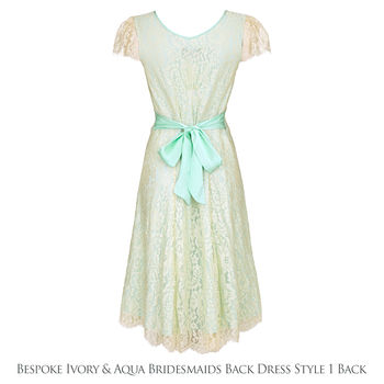 Bespoke Lace Bridesmaid Dresses In Ivory And Aqua, 3 of 5