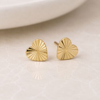 Gold Plated Sterling Silver Sunburst Heart Stud Earrings, 4 of 8