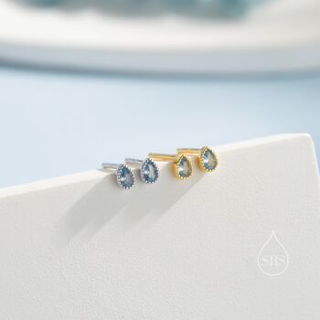 Tiny Droplet Cz Stud Earrings In Sterling Silver, 5 of 12