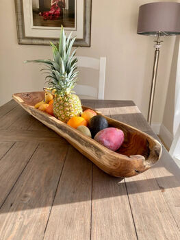 Huge 90cm Teak Root Long Fruit Bowl Wood Handmade Gift Centrepiece, 2 of 8
