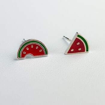 Sterling Silver Watermelon Stud Earrings, 3 of 6