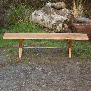 British Made X Leg Oak And Iron Bench, 2 of 5