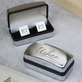 Personalised Usher Wedding Cufflinks And Box Set, 2 of 3