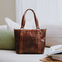 Leather Font Pocket Tote Bag, Brown, thumbnail 1 of 5