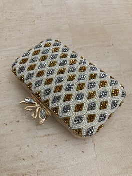 Gold Silver Beaded Pearl Handcrafted Clutch Bag, 2 of 4